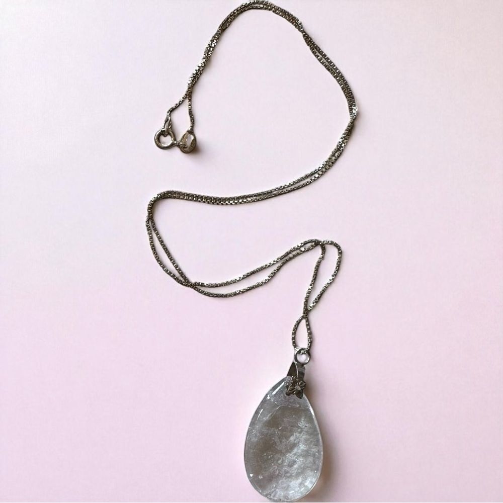 Elegant minimalist 925 Sterling 18” Box Chain Natural Amethyst Pendant Neckace